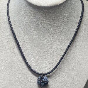 Snowflake Obsidian Pendant Necklace Sterling Silver 925 Israel Handmade Leather